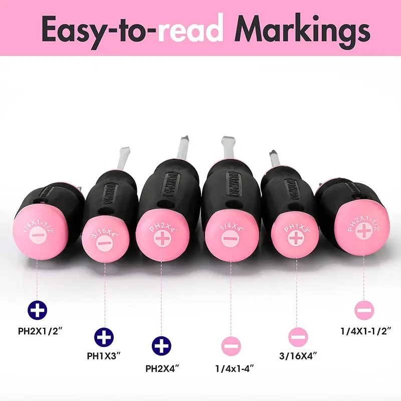 WORKPRO 6-teiliges pinkes magnetisches Schraubendreherset – Pink Ribbon 2