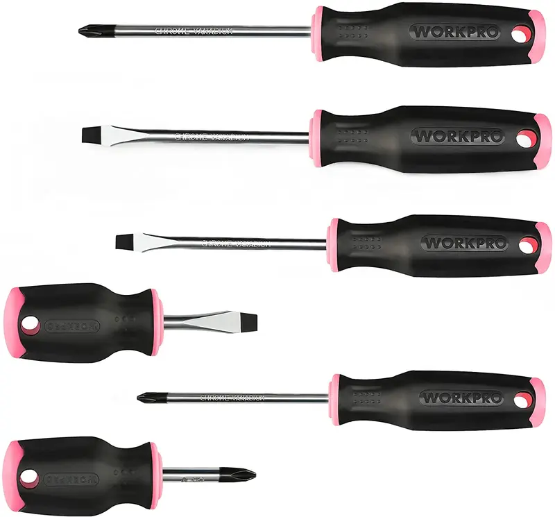 WORKPRO 6-teiliges pinkes magnetisches Schraubendreherset – Pink Ribbon