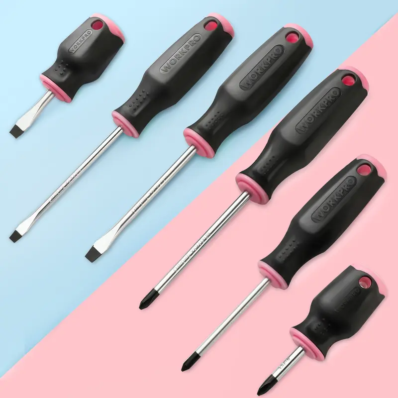 WORKPRO 6-teiliges pinkes magnetisches Schraubendreherset – Pink Ribbon