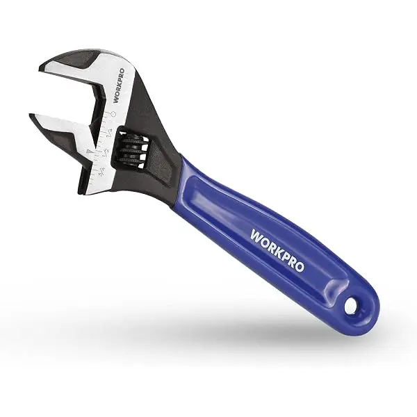 WORKPRO 6-Zoll-kompakter verstellbarer Schraubenschlüssel, breiter Backen aus Chrom-Vanadium-Stahl mit schwarzer Oxidbeschichtung – für mittelschwere Anwendungen (M6–M16-Schrauben), mit metrischer und SAE-Skala – ideal für Heim-, Garage-, DIY- und leichte Werkstattanwendungen