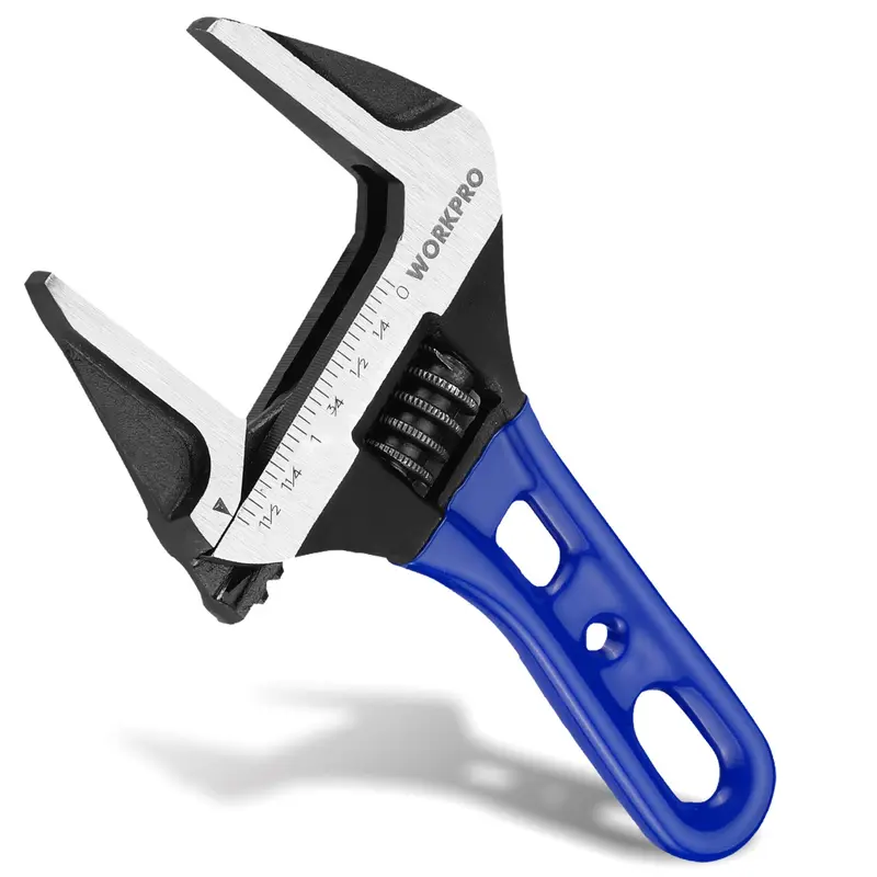 WORKPRO 6-Zoll-Kurzschlüssel mit verstellbarem Maul, 1,5-Zoll-extra-weites Maulöffnungsmaß, Skalen in metrischen und SAE-Maßeinheiten