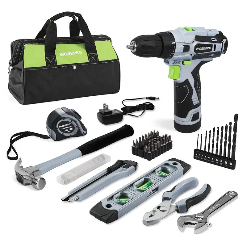 WORKPRO 61-teiliges 12-V-Cordless-Bohrschrauber- und Heimwerker-Set mit 36-cm-Aufbewahrungstasche