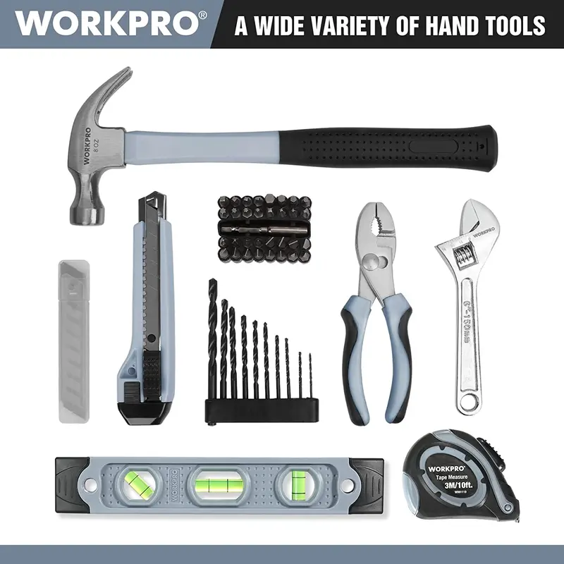 WORKPRO 61-teiliges 12-V-Cordless-Bohrschrauber- und Heimwerker-Set mit 36-cm-Aufbewahrungstasche