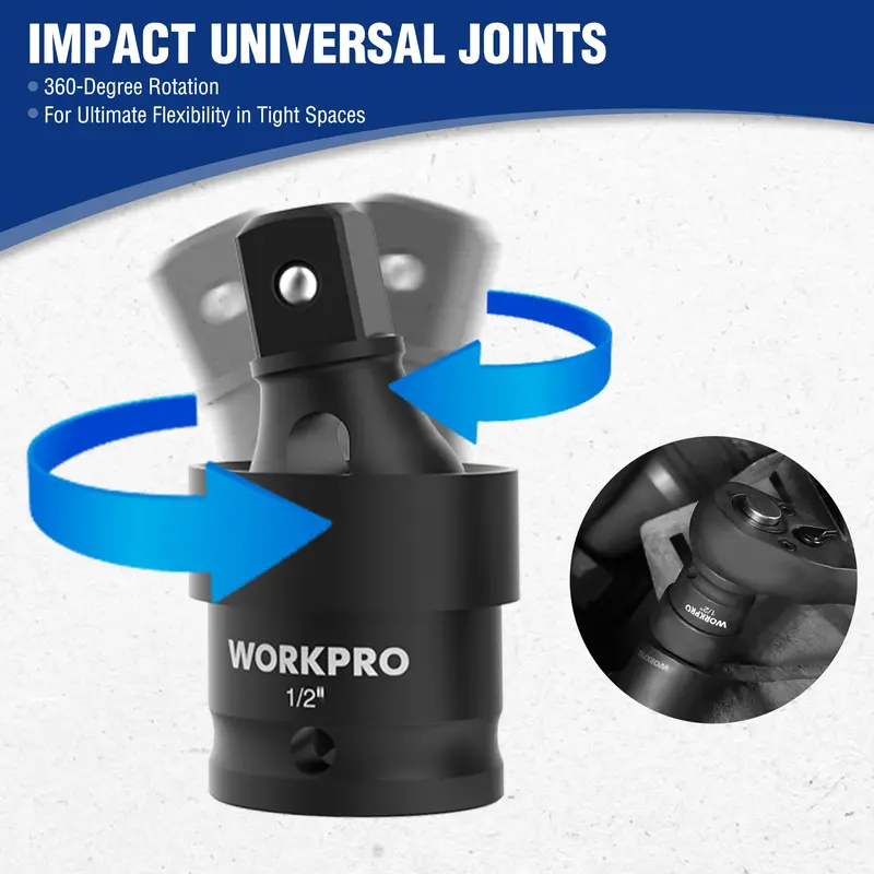 WORKPRO 65-teiliges 1/2"-Anschlagbuchsen-Set, SAE- und metrisches Tief- und Flachbuchsen-Set