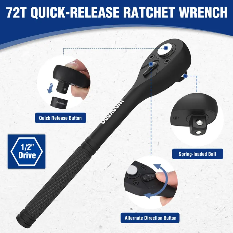WORKPRO 65-teiliges 1/2"-Anschlagbuchsen-Set, SAE- und metrisches Tief- und Flachbuchsen-Set