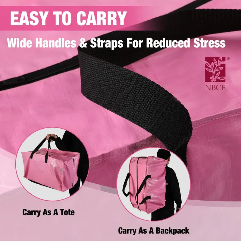 WORKPRO 6er-Pack extra große, robuste Aufbewahrungs- und Umzugstaschen mit Reißverschlüssen und Tragegriffen sowie Rucksackgurten – Pink Ribbon