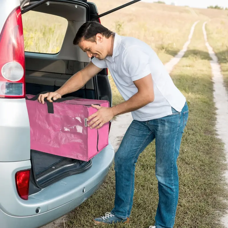 WORKPRO 6er-Pack extra große, robuste Aufbewahrungs- und Umzugstaschen mit Reißverschlüssen und Tragegriffen sowie Rucksackgurten – Pink Ribbon