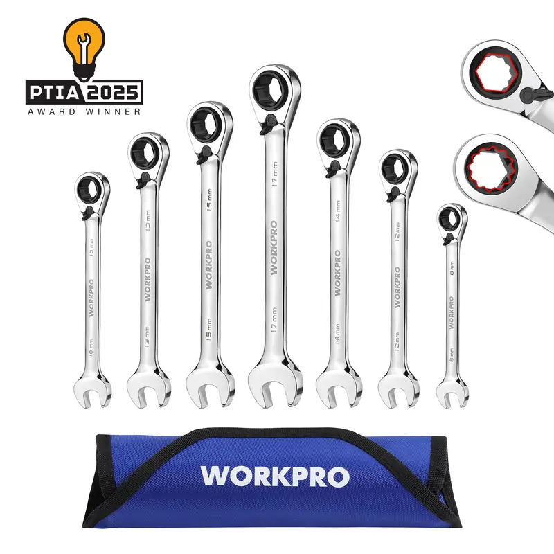 WORKPRO 7-teiliges 3-in-1 umschaltbares Ratschen-Schraubenschlüssel-Set