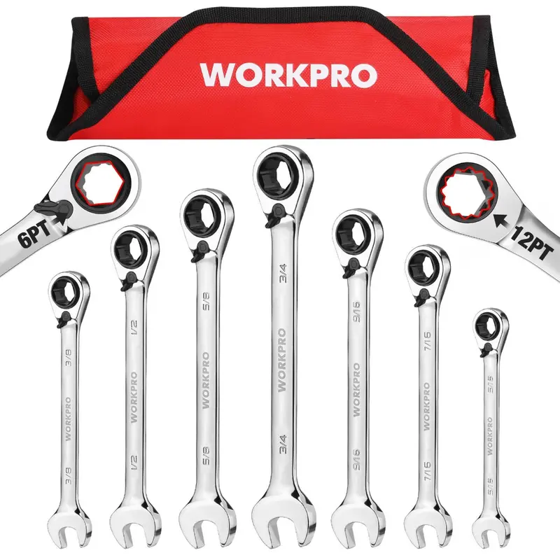 WORKPRO 7-teiliges 3-in-1 umschaltbares Ratschen-Schraubenschlüssel-Set