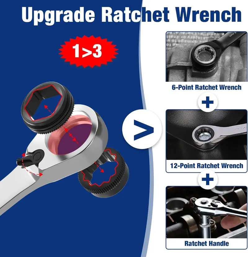 WORKPRO 7-teiliges 3-in-1 umschaltbares Ratschen-Schraubenschlüssel-Set