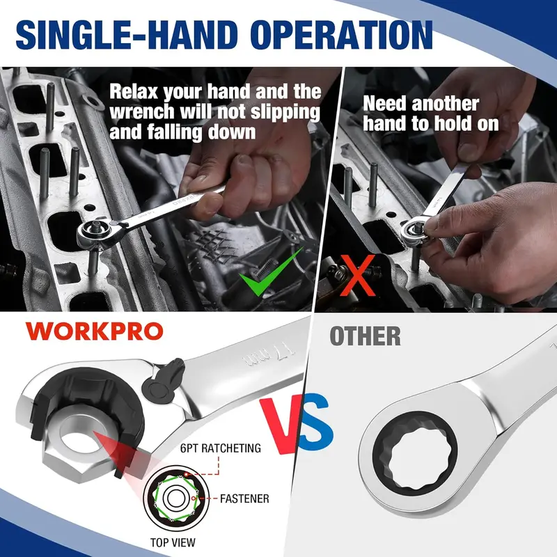 WORKPRO 7-teiliges 3-in-1 umschaltbares Ratschen-Schraubenschlüssel-Set