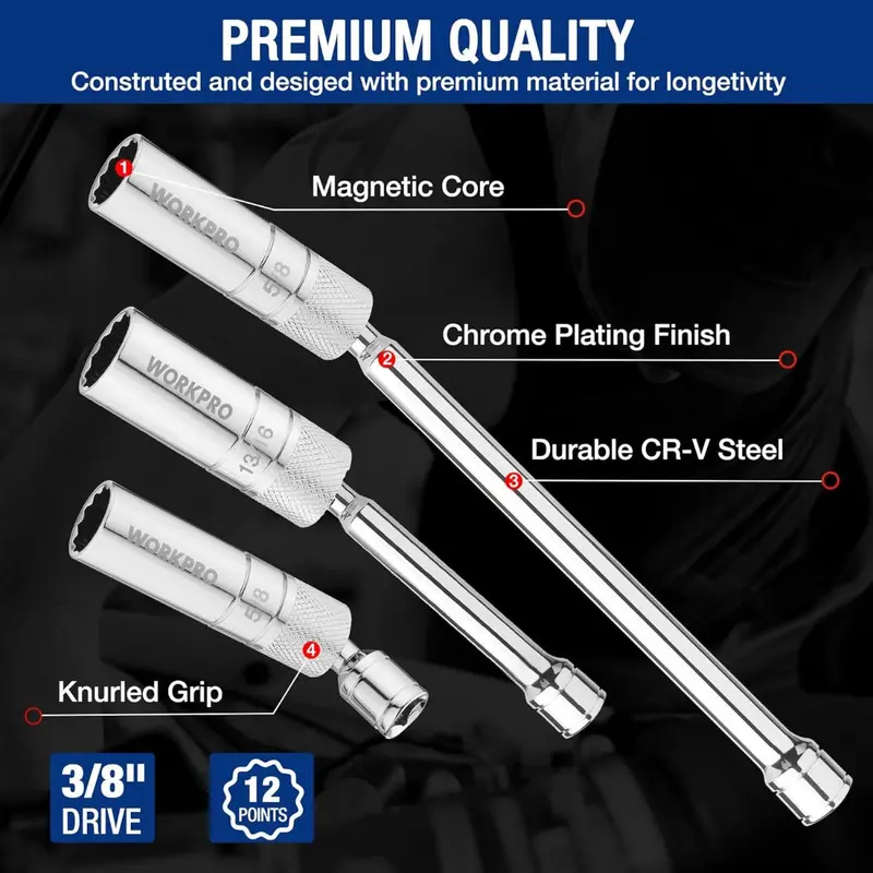 WORKPRO 7-teiliges magnetisches Schwenk-Zündkerzen-Steckschlüssel-Set
