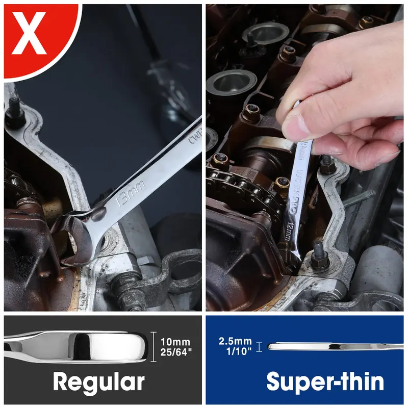 WORKPRO 7-teiliges metrisches Super-Dünn-Schraubenschlüssel-Set mit Aufrolltasche