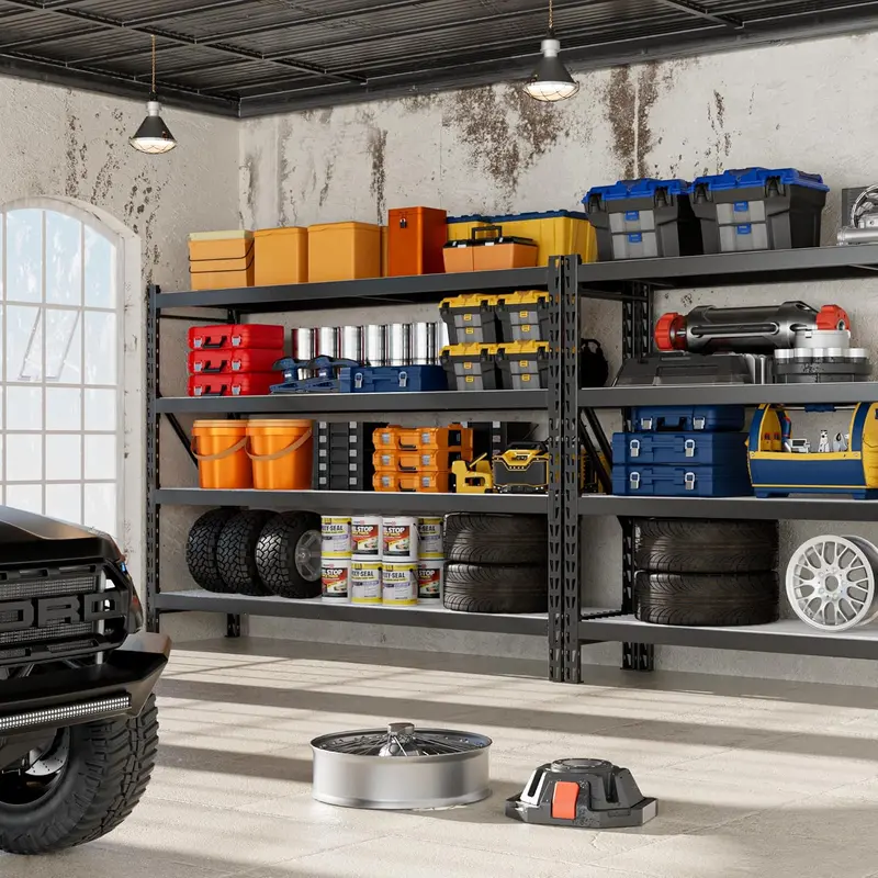 WORKPRO 77" B x 24" T x 72" H, 4-Ebenen-schwarzes Extra-breites verstellbares Garagenregal mit 8.000 lbs Tragkraft für Lagerhallen, Keller und mehr 2