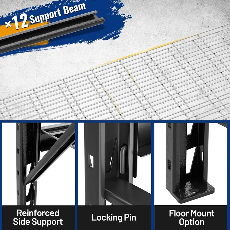WORKPRO 77" B x 24" T x 72" H, 4-Ebenen-schwarzes Extra-breites verstellbares Garagenregal mit 8.000 lbs Tragkraft für Lagerhallen, Keller und mehr