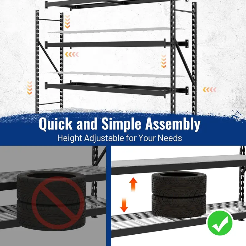 WORKPRO 77" B x 24" T x 72" H, 4-Ebenen-schwarzes Extra-breites verstellbares Garagenregal mit 8.000 lbs Tragkraft für Lagerhallen, Keller und mehr