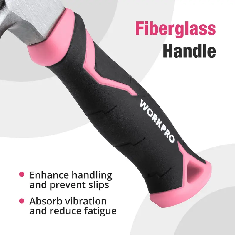 WORKPRO 8-oz-Klauenhammer mit Fiberglasgriff – Rosa Band