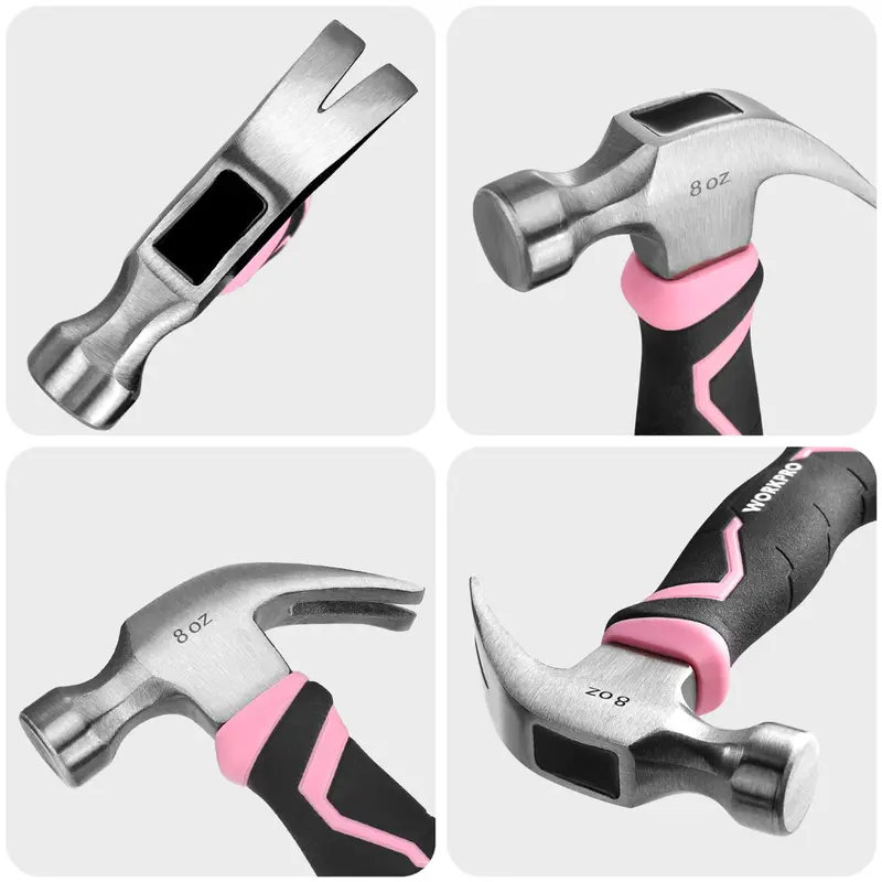 WORKPRO 8-oz-Klauenhammer mit Fiberglasgriff – Rosa Band