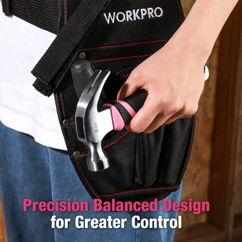 WORKPRO 8-oz-Klauenhammer mit Fiberglasgriff – Rosa Band