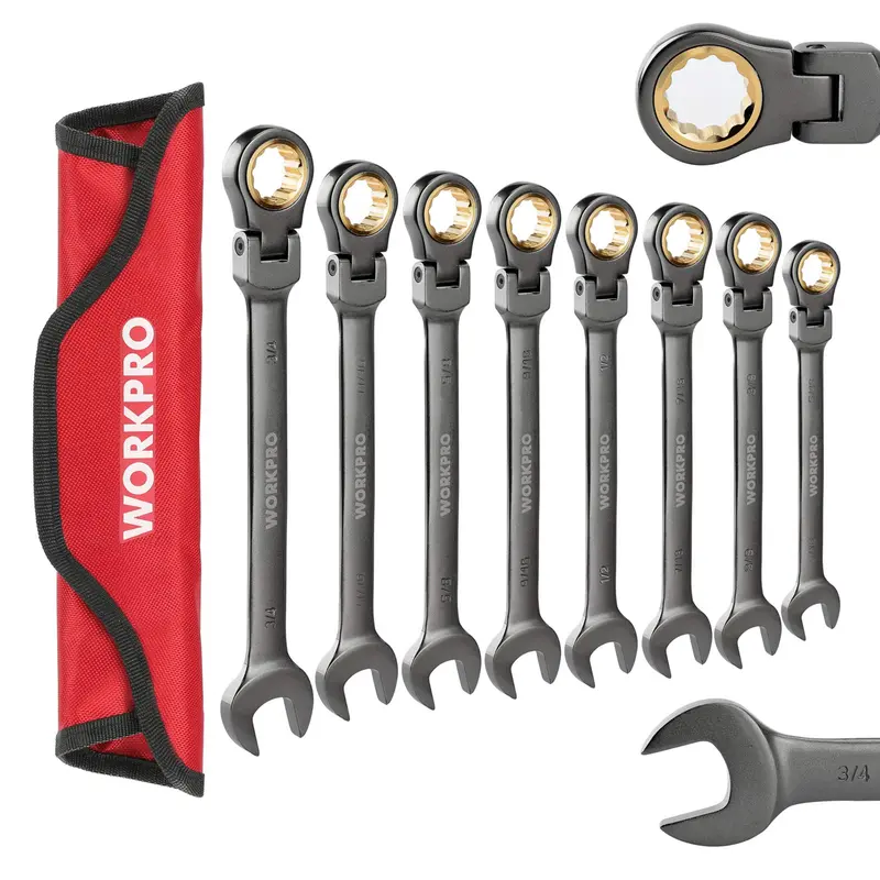 WORKPRO 8-teiliges Flex-Kopf-Ratschen-Steckschlüssel-Set mit Aufbewahrungstasche