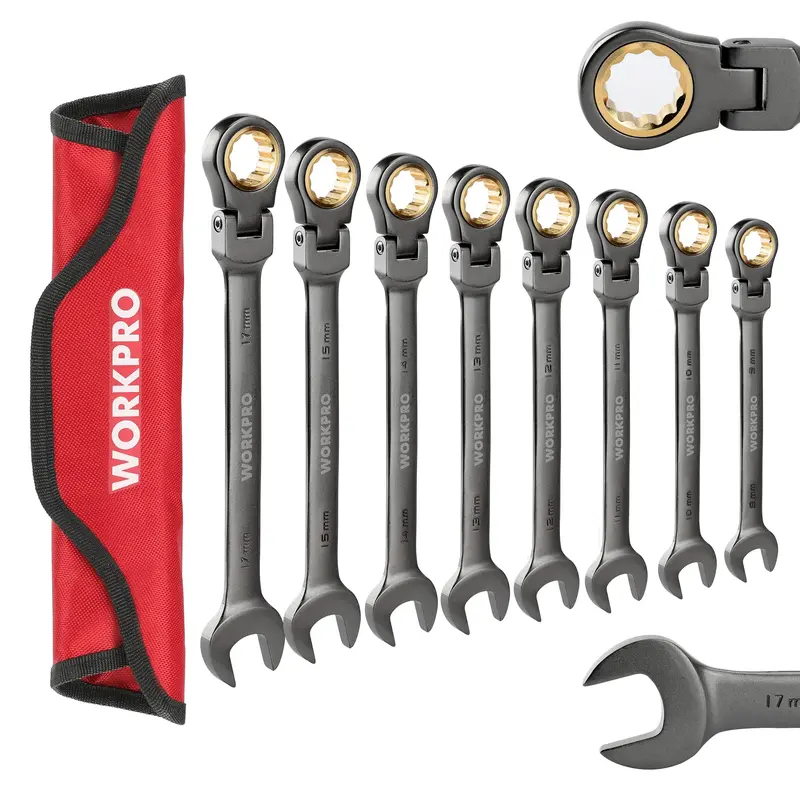 WORKPRO 8-teiliges Flex-Kopf-Ratschen-Steckschlüssel-Set mit Aufbewahrungstasche
