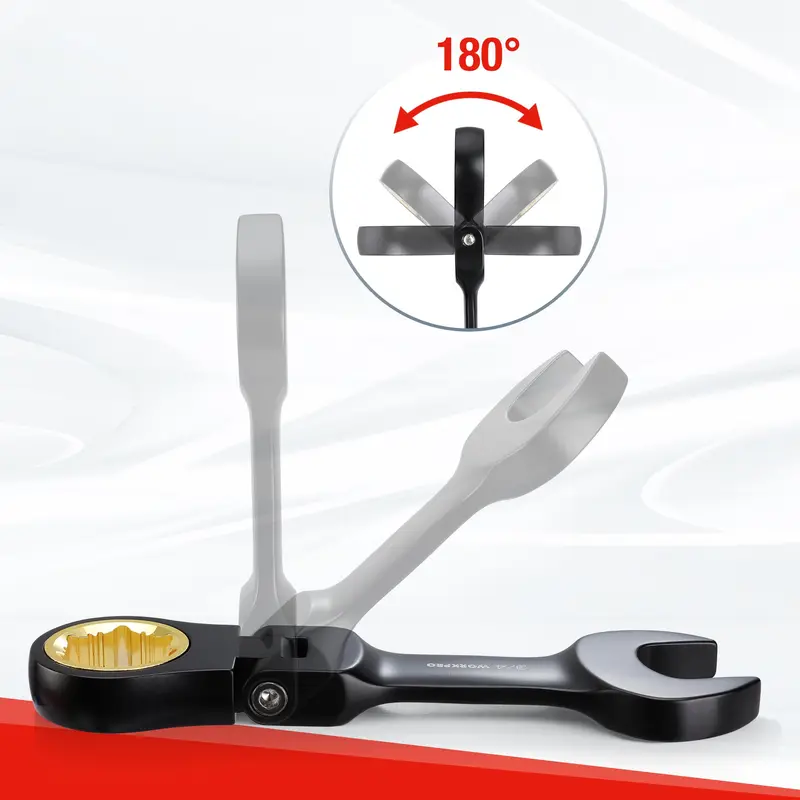 WORKPRO 8-teiliges Flex-Kopf-Stummel-Schraubenschlüssel-Set mit rutschfestem Ratschenmechanismus und Aufbewahrungstasche