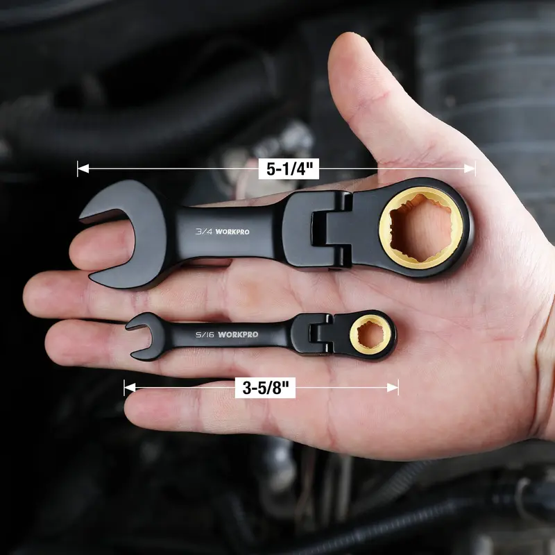 WORKPRO 8-teiliges Flex-Kopf-Stummel-Schraubenschlüssel-Set mit rutschfestem Ratschenmechanismus und Aufbewahrungstasche