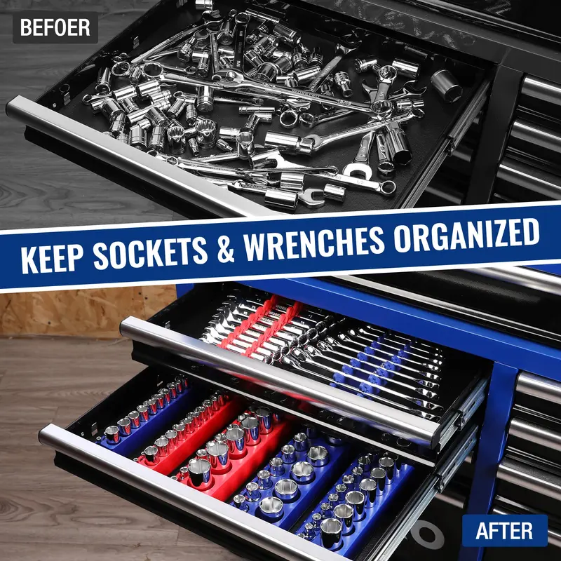 WORKPRO 8-teiliges magnetisches Steckschlüssel-Organisationssystem sowie Metrisches und SAE-Schlüssel-Organisationssystem – für 1/4", 3/8" und 1/2" Antrieb, Steckschlüssel- und Schlüsselhalter (Steckschlüssel und Schlüssel nicht im Lieferumfang enthalten) 2