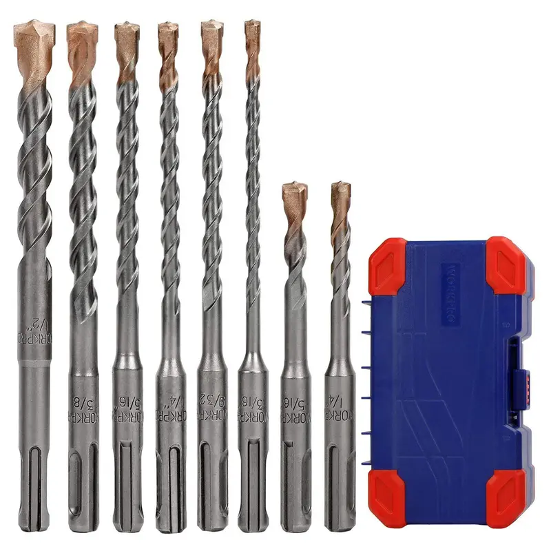 WORKPRO 8-teiliges SDS-plus-Bohrer-Set, Hartmetallspitzen, SDS+-Bohrer-Set für Bohrhammer mit Aufbewahrungsbox für Ziegel, Zement, Stein und Beton
