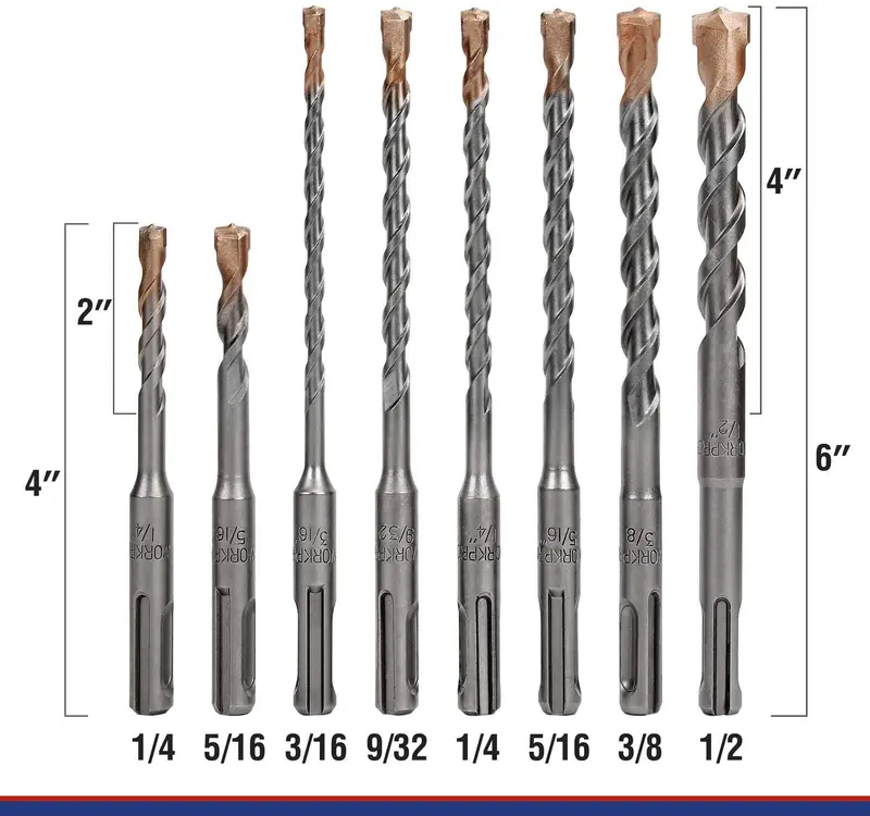WORKPRO 8-teiliges SDS-plus-Bohrer-Set, Hartmetallspitzen, SDS+-Bohrer-Set für Bohrhammer mit Aufbewahrungsbox für Ziegel, Zement, Stein und Beton