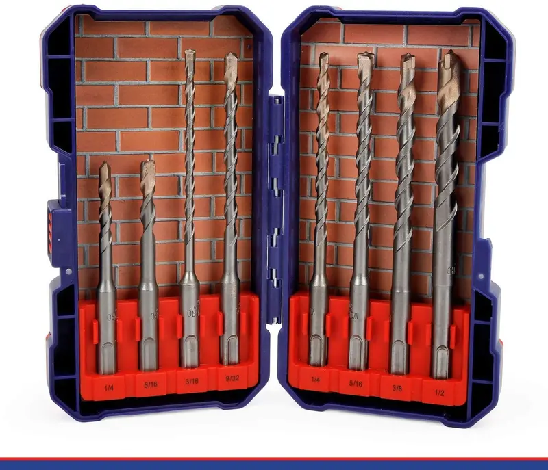 WORKPRO 8-teiliges SDS-plus-Bohrer-Set, Hartmetallspitzen, SDS+-Bohrer-Set für Bohrhammer mit Aufbewahrungsbox für Ziegel, Zement, Stein und Beton