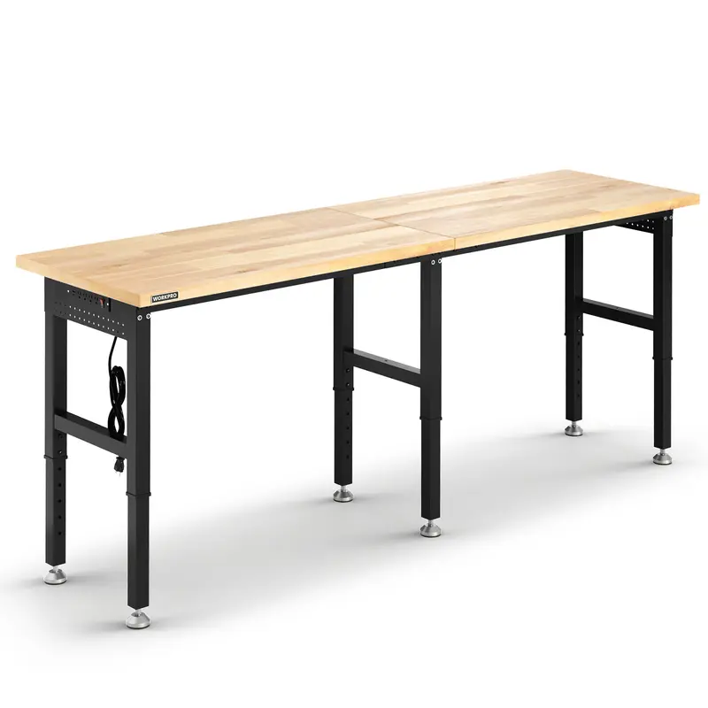 WORKPRO 96" x 24" große Werkbank mit verstellbarer Höhe und integrierter Steckdose, hochbelastbare Arbeitsplatte mit 1814 kg Tragfähigkeit für Garage, Werkstatt und Heimgebrauch 2