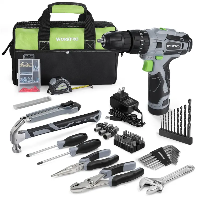 WORKPRO Akku-Bohrschrauber 12 V, Elektrowerkzeug-Set für zu Hause, 177-teiliges Kombo-Set mit 35-cm-Aufbewahrungstasche sowie 2000-mAh-Lithium-Ionen-Akku und Ladegerät