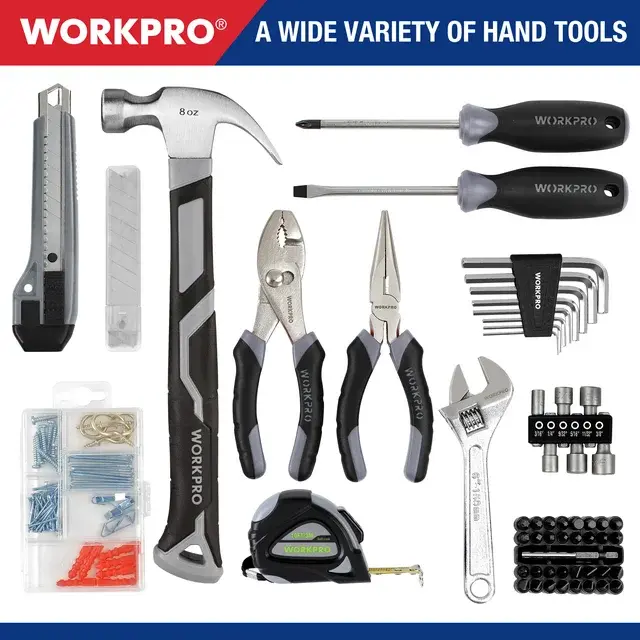 WORKPRO Akku-Bohrschrauber 12 V, Elektrowerkzeug-Set für zu Hause, 177-teiliges Kombo-Set mit 35-cm-Aufbewahrungstasche sowie 2000-mAh-Lithium-Ionen-Akku und Ladegerät 2