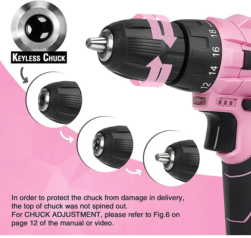 WORKPRO Akku-Bohrschrauber 12 V und Heimwerker-Set mit 35-cm-Aufbewahrungstasche – Pink Ribbon