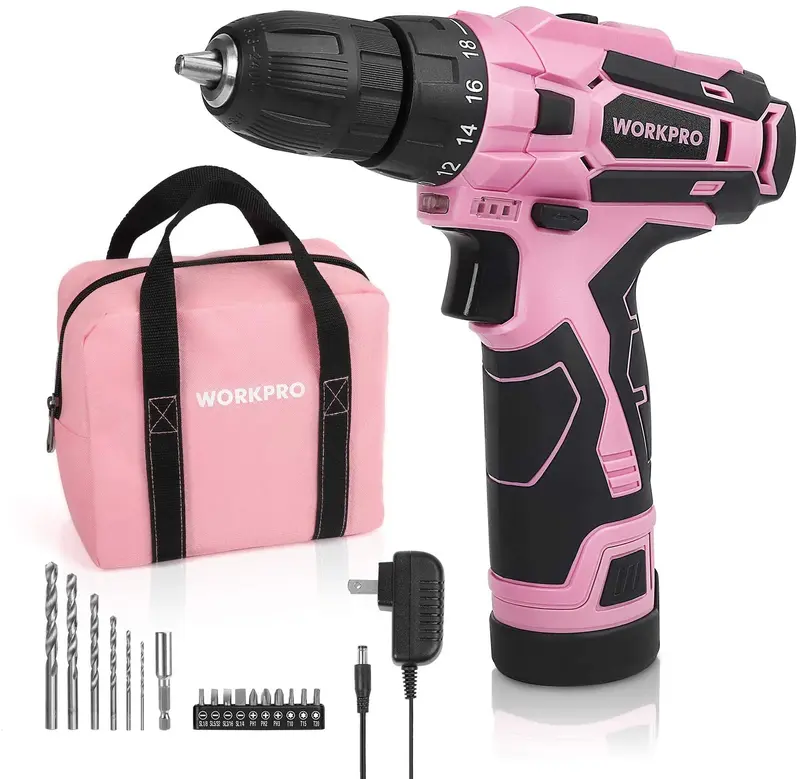 WORKPRO Akku-Bohrschrauber-Set 12 V, elektrischer Schraubendreher für Frauen – Rosa Band