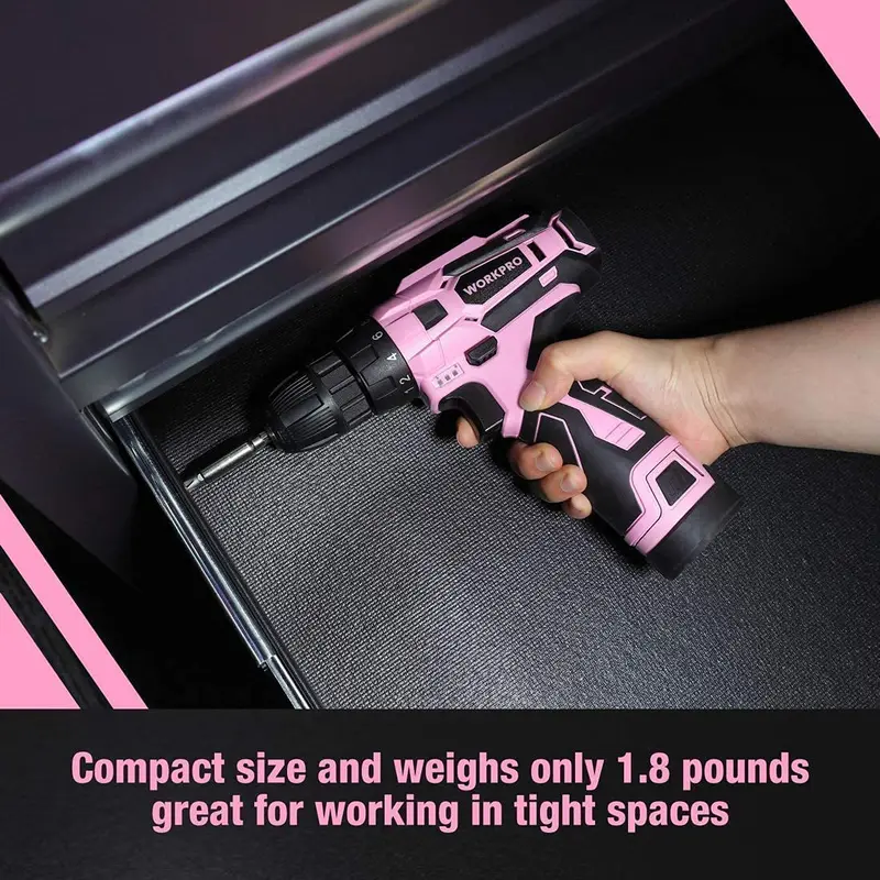 WORKPRO Akku-Bohrschrauber-Set 12 V, elektrischer Schraubendreher für Frauen – Rosa Band