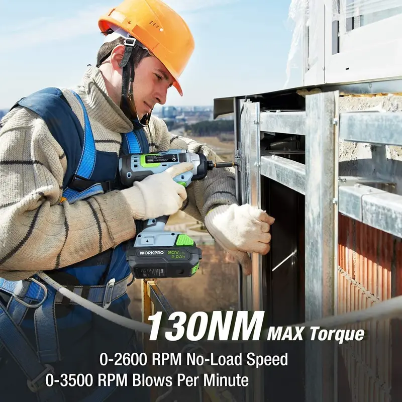 WORKPRO Akku-Bohrschrauber-Set 20 V, Bohrschrauber und Schlagschrauber mit 2 Akkus à 2,0 Ah und Schnellladegerät (Ladezeit: 1 Stunde)