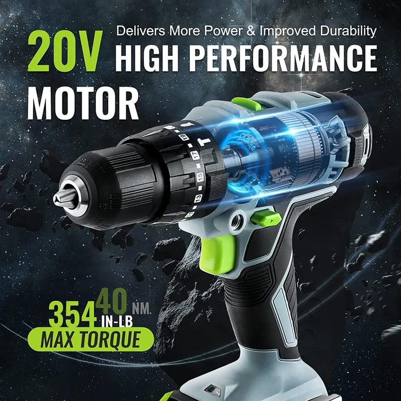 WORKPRO Akku-Bohrschrauber-Set, 20 V Max, elektrisches Schlagbohrgerät mit 102 Zubehörteilen, 2 × 2,0-Ah-Li-Ionen-Akkus mit Schnellladegerät 2