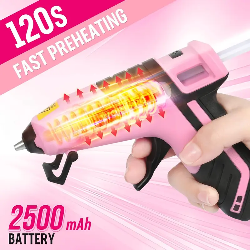 WORKPRO Akku-Hotmelt-Klebepistole, 3,6 V (aktualisiert), inkl. 20 Premium-Mini-Klebesticks – Rosa Band 2