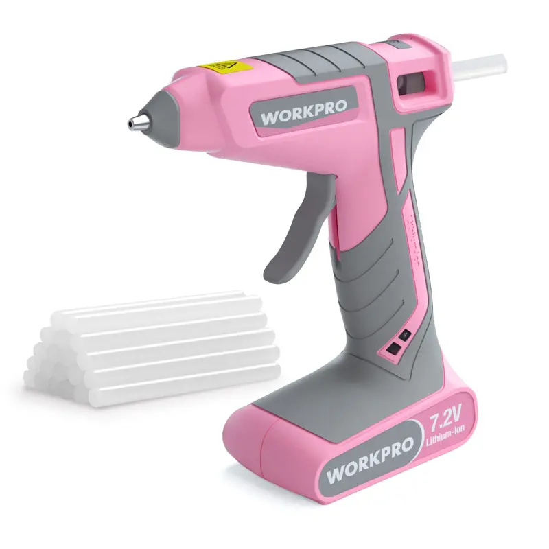 WORKPRO Akku-Hotmelt-Klebepistole 7,2 V – Rosa Schleife