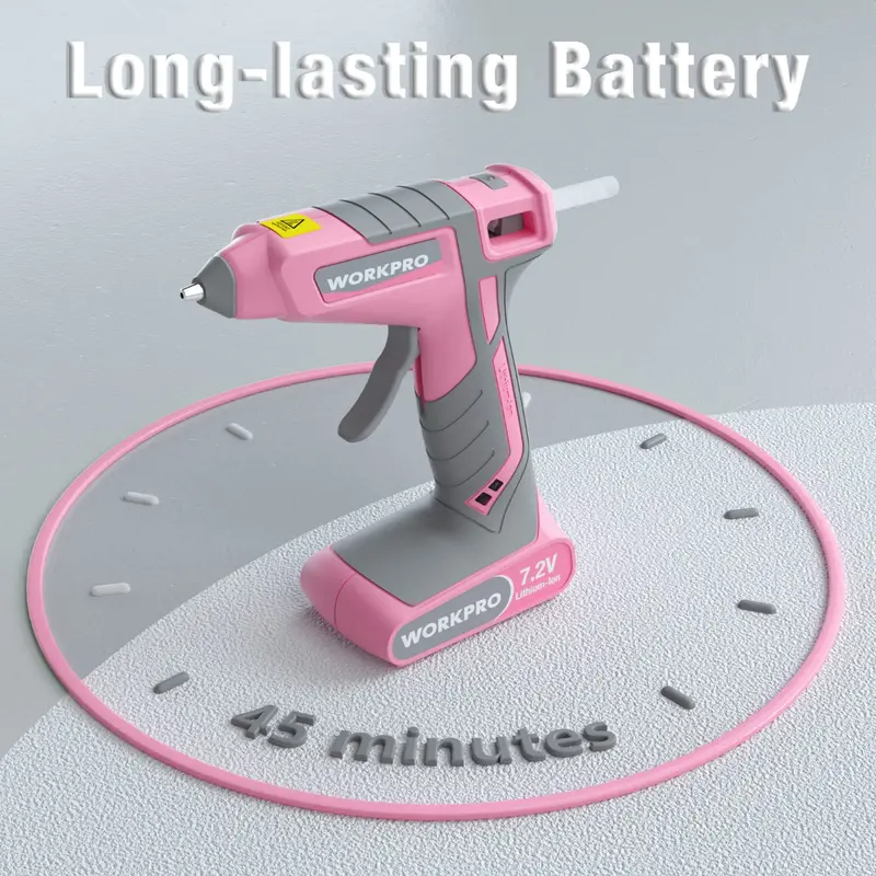 WORKPRO Akku-Hotmelt-Klebepistole 7,2 V – Rosa Schleife 2
