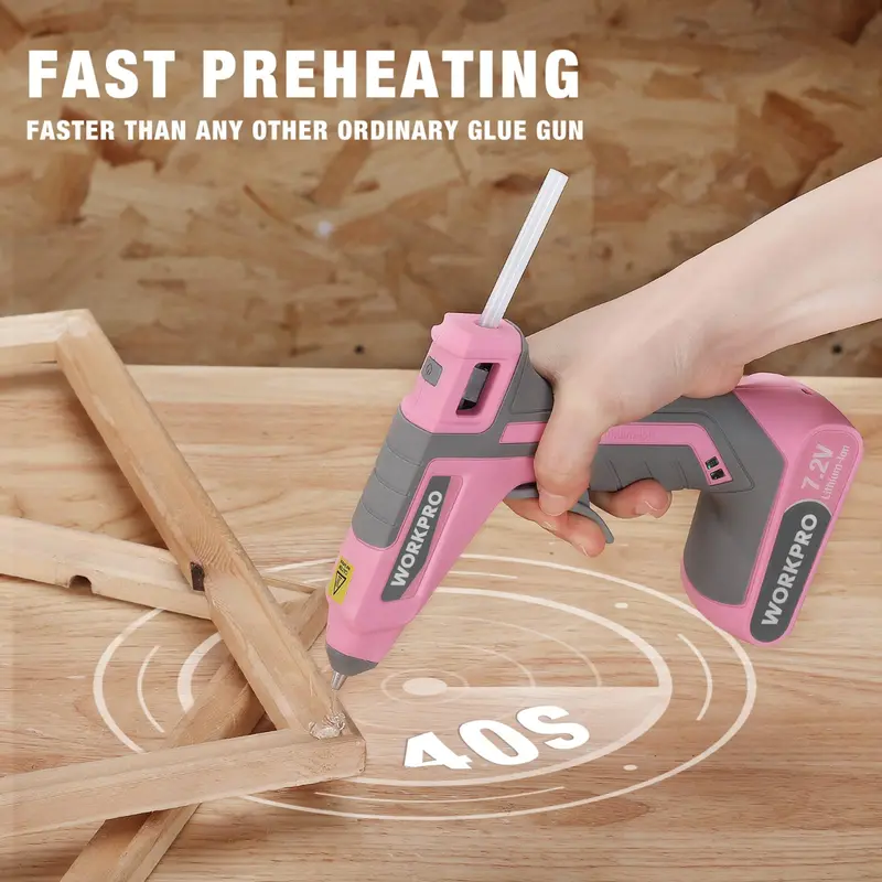 WORKPRO Akku-Hotmelt-Klebepistole 7,2 V – Rosa Schleife