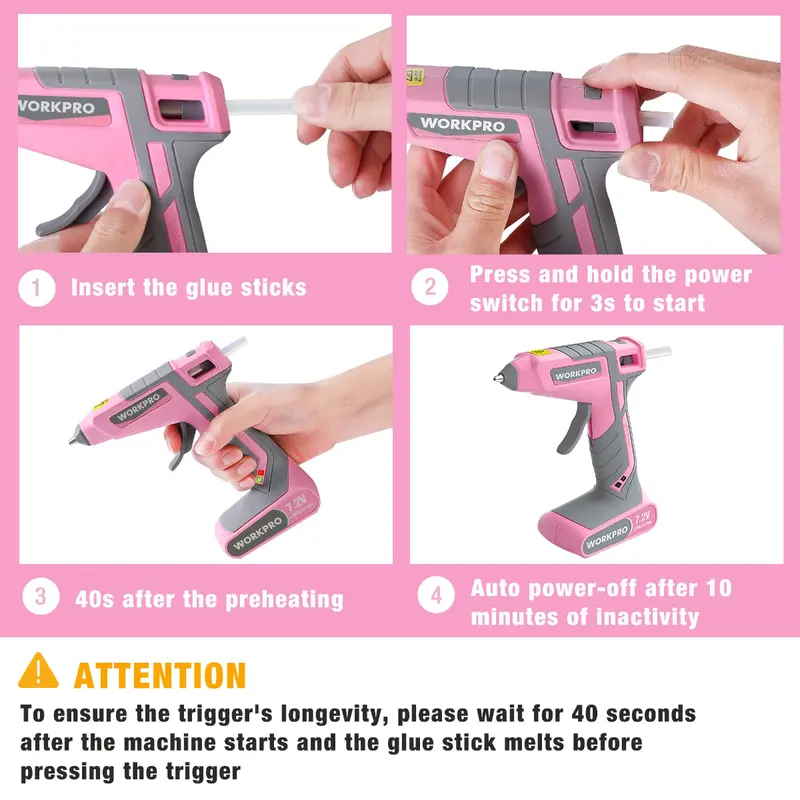 WORKPRO Akku-Hotmelt-Klebepistole 7,2 V – Rosa Schleife
