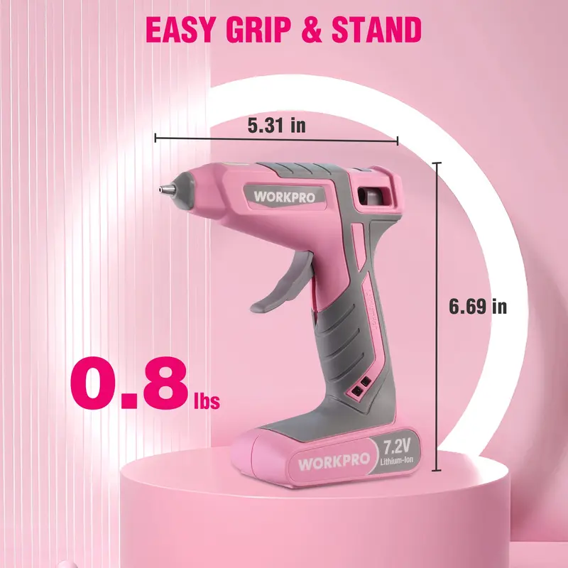 WORKPRO Akku-Hotmelt-Klebepistole-Set, 30 Sek. schnelle Aufheizzeit, 7,2 V Dualtemperatur, 2600 mAh Akku, 50 Klebestifte, USB-C-Ladefunktion & Aufbewahrungstasche 2
