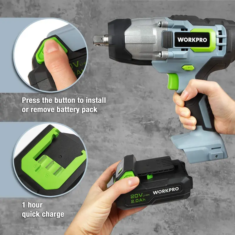 WORKPRO Akku-Schlagschrauber, 20 V, mit Schnellladegerät und Gürtelclip für bequemen Transport