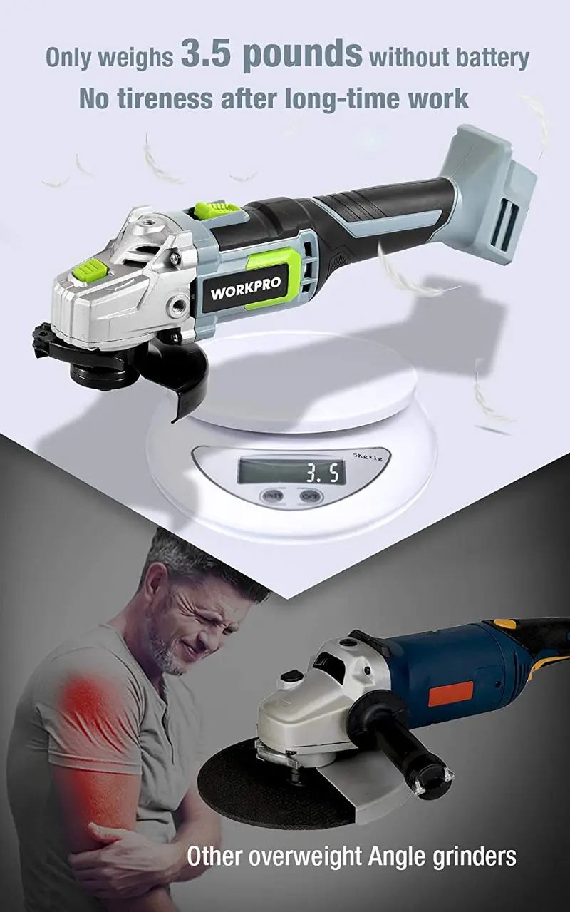 WORKPRO Akku-Winkelschleifer 20 V, 115 mm, leichter Winkelschleifer mit 4,0-Ah-Lithium-Ionen-Akku und Schnellladegerät