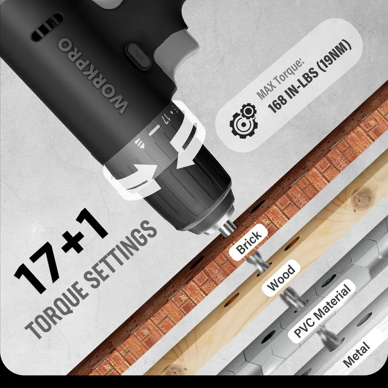 WORKPRO Akkuschrauber-Set 12 V, inkl. Bohrerbit-Satz, schnurlos, 3/8" schnellspannende Spannfutter, 2-Gang-Stufen, USB-C-Ladekabel, integrierte LED-Leuchte, kompakt – ideal für Heimwerker und DIY-Projekte