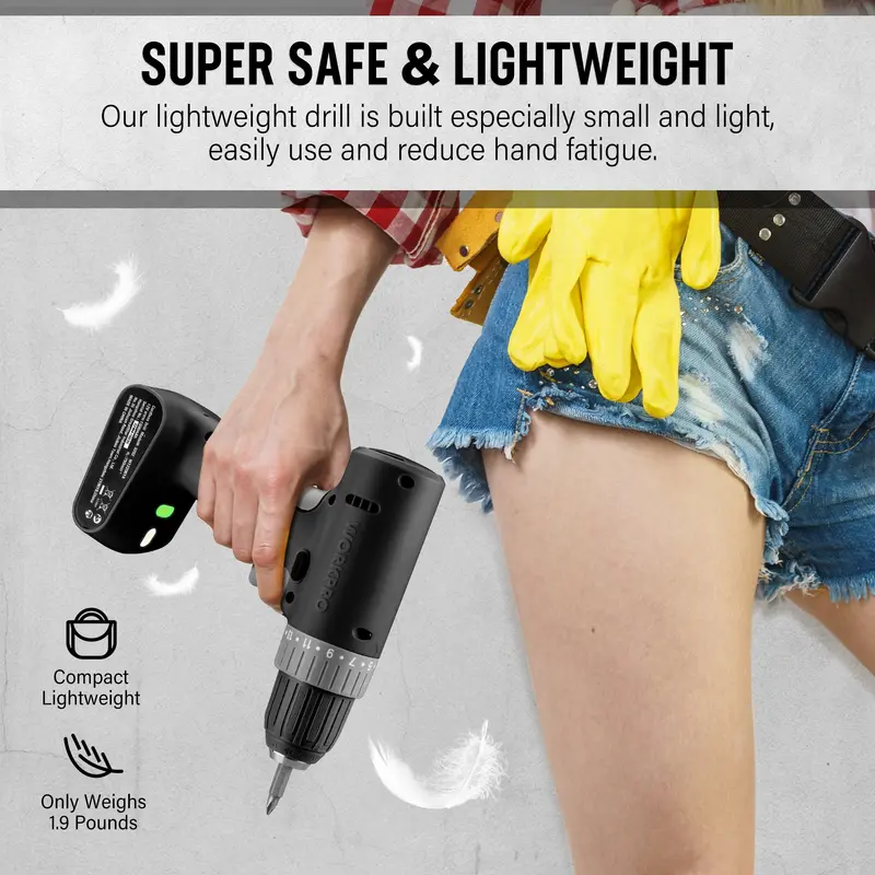 WORKPRO Akkuschrauber-Set 12 V, inkl. Bohrerbit-Satz, schnurlos, 3/8" schnellspannende Spannfutter, 2-Gang-Stufen, USB-C-Ladekabel, integrierte LED-Leuchte, kompakt – ideal für Heimwerker und DIY-Projekte