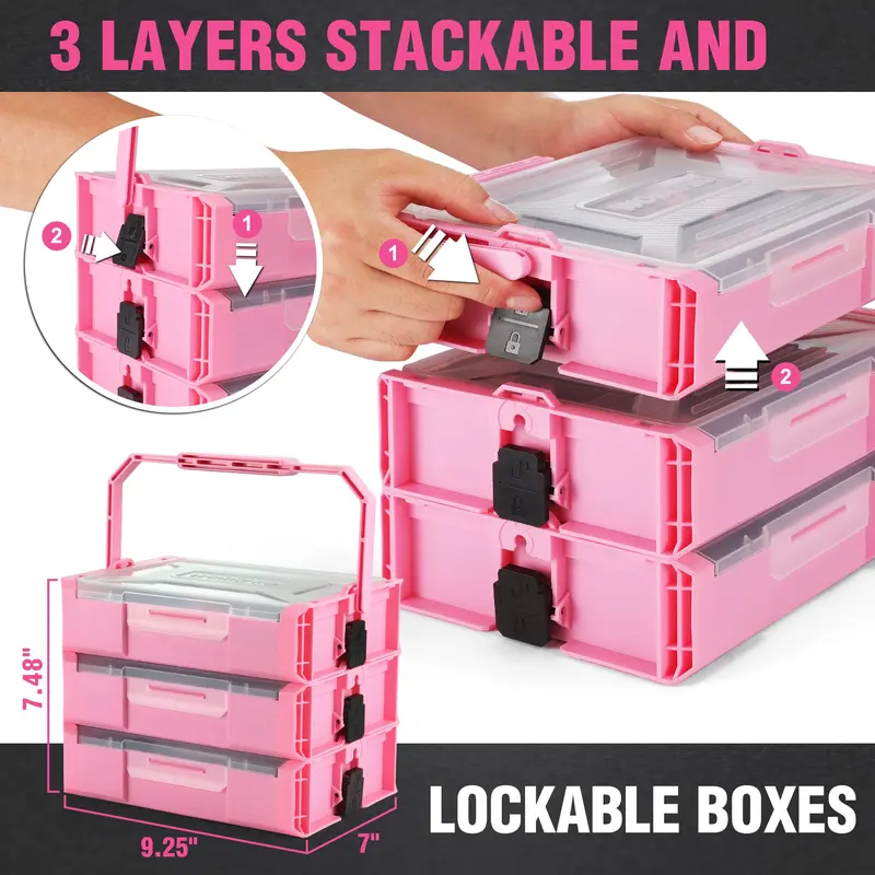 WORKPRO Akkuschrauber-Set mit 43 Teilen, 8 V, für zu Hause – stapelbare Werkzeugbox im Pink-Ribbon-Design